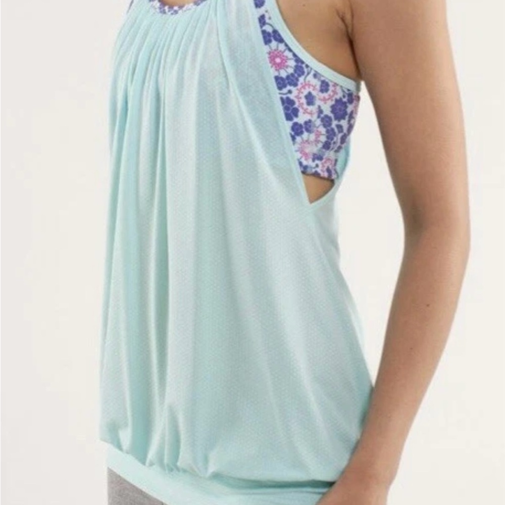 Lululemon Light Blue Tank Top with Floral Detail